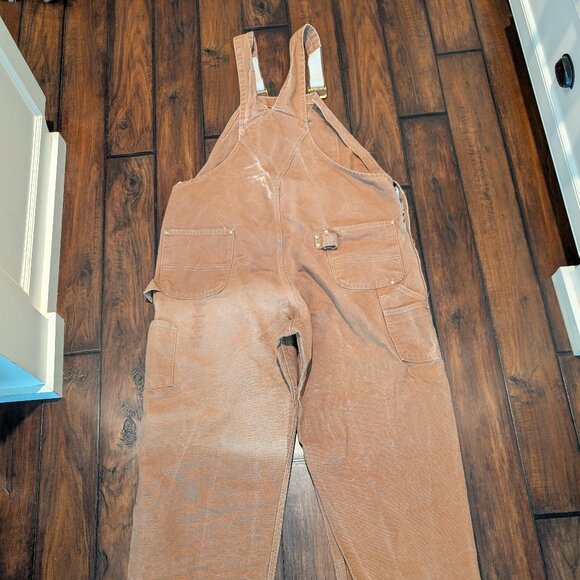 Carhartt Overall Bibs Mens 46x34 Brown Double Knee Workwear Canvas Vintage XL - Picture 7 of 12